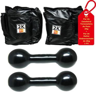 Imagem de Kit C/Par de Caneleira Peso 2Kg + Par de Halter Emborrachado 2Kg - 1 F