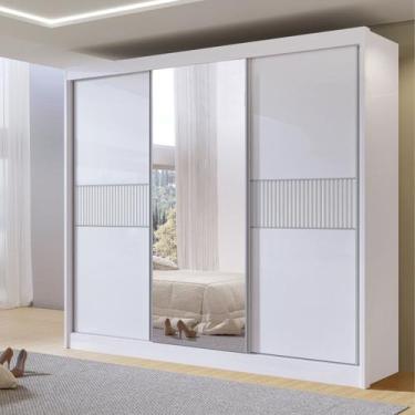 Imagem de Guarda-Roupa Casal Ripado 3 Portas de Correr com Espelho 100% MDF Cris