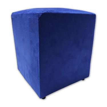 Imagem de Mini Puff Banqueta Quadrado Cubo Decorativo Courino e Suede Azul Royal Suede