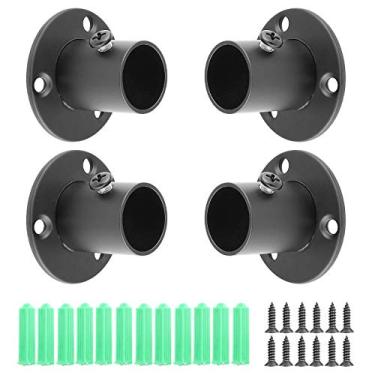 Imagem de Jiozermi Suportes de varão de cortina de aço inoxidável, 4 pacotes, suportes de varão de cortina de armário duráveis de 1,9 cm para parede, suporte de varão de cortina de chuveiro, suporte de haste de armário preto plano