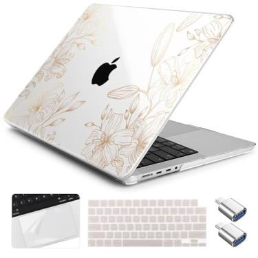 Imagem de Yebiseven Capa para MacBook Pro M4 de 14 polegadas 2025 2024 2023 2021 modelo A3112/A3401/A3185/A2918/A2992/A2779/A2442 M3 M2 M1, capa rígida com capa de teclado + película trackpad + adaptador OTG