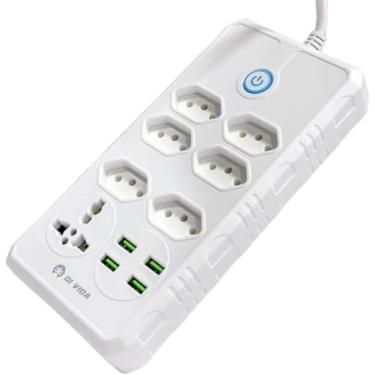 Imagem de Extensão Elétrica 7 Tomadas Régua Bivolt C/ 4 Usb Cabo 2m