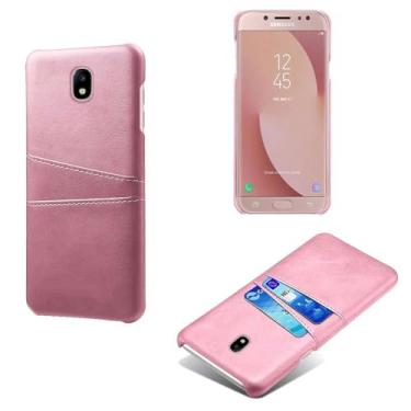 Imagem de Capas Compatível com Samsung Galaxy J7 Pro,Caso de couro PU-Tampa de telefone a prova de choque com 2 slots de cartão,Proteção anti-impressão digital e anti-gota-Pink