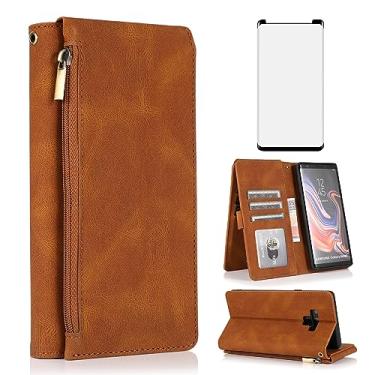 Imagem de Asuwish Capa tipo carteira compatível com Samsung Galaxy Note 9, protetor de tela de vidro temperado e zíper de couro retrô, suporte para cartões, acessórios para celular Note9 Not S9, mulheres,