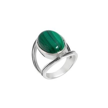 Imagem de YoTreasure Anel de prata esterlina 925 ônix verde com haste dividida, Metal pedra preciosa, Ônix