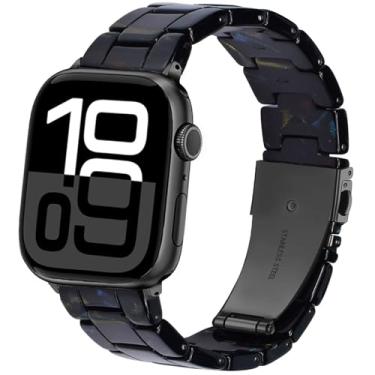 Imagem de SPINYE Pulseira de substituição de resina colorida de 42 mm, 44 mm, 45 mm, 46 mm e 49 mm, para Apple Watch séries 10/9/8/Ultra/7/SE/6/5 / 4/3, feminino e masculino (colorido preto)