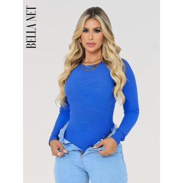 Imagem de Body Collant Feminino Básico Manga Longa Anarruga Moda Blogueira Casua