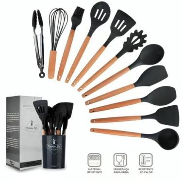Imagem de Kit 12 Utensílios Cozinha Para Revenda Silicone Preto - Utensílios e C