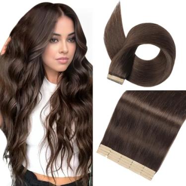 Imagem de Extensões de cabelo humano com fita adesiva em extensões de cabelo humano de 30 cm, 20 peças, fita Remy marrom escuro, extensões de cabelo humano para mulheres, fita invisível em extensões de cabelo