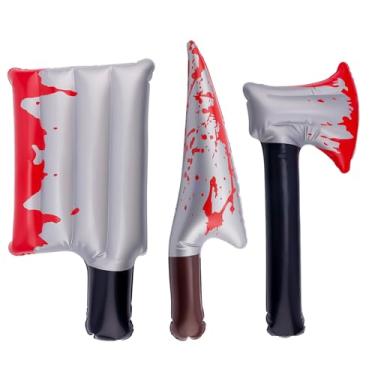 Imagem de 3pcs Armas Ensanguentadas Infláveis Halloween, Brinquedos Divertidos Pegadinha com Faca Machado e Cutelo Conjunto Adereços Infláveis para Cosplay Decorações Festa Terror Halloween Pegadinhas