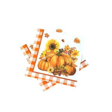 Imagem de Artigos de festa de Ação de Graças, guardanapos de papel descartáveis para decorações de festa de outono e decorações de Ação de Graças, pacote com 40, design de folhas de outono, 16,5 cm