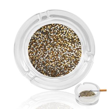 Imagem de Cinzeiro de vidro de cristal de lantejoulas com glitter, cinzeiro redondo para fumar de vidro resistente, portátil, decorativo, moderno, para uso em casa, escritório, interior, exterior, pátio