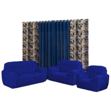 Imagem de Kit Capa Sofá 3, 2 E 1 Lugares Elasticada Malha Gel + Cortina 3.00x2,5