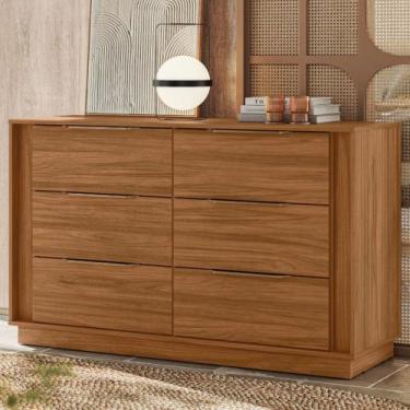 Imagem de Cômoda Quarto 130cm Casal com 6 Gavetas Dino Nogueira D02 - Mpozenato,