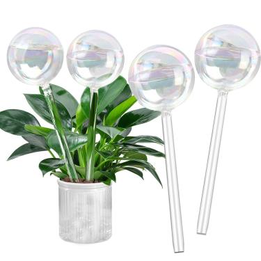 Imagem de Logresy Lâmpada de irrigação automática de plantas de vidro arco-íris transparente, 4 peças de inserções de plantador de flores de jardim, sistema de irrigação automática de plantas, conjunto de