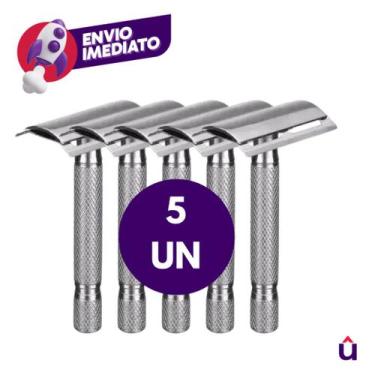 Imagem de Kit 05 Aparelho Barbeador Metal Clássico Manual Retrô Vintage Com Lâmi