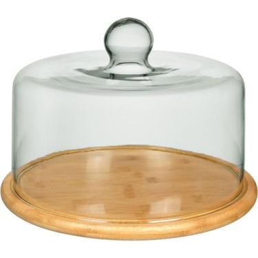 Imagem de PRATO BOLO BOLEIRA REDONDO HOME&CO TAMPA VIDRO BAMBU 19x29x29cm