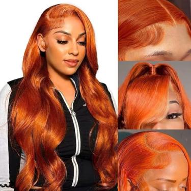 Imagem de Peruca frontal de renda gengibre – Cabelo humano ondulado HD 33x6, pré-arrancado com cabelo de bebê, peruca laranja colorida sem cola de densidade 180 para mulheres, 81 cm