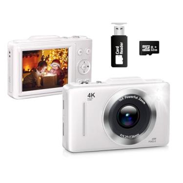 Imagem de HEYMAO Câmera digital infantil, câmera selfie de 4800 MP, vídeo HD 4K 1080p, com zoom antivibração de 16x, presente de festival de aniversário infantil - cartão SD 32G