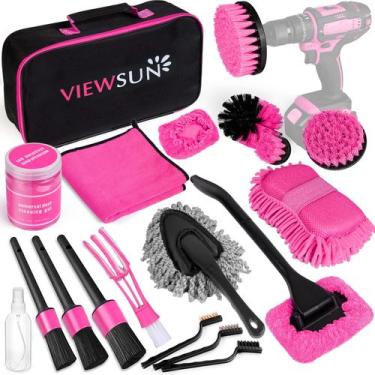 Imagem de Kit de limpeza de carros Viewsun Pink Interior com escova de perfuraçã