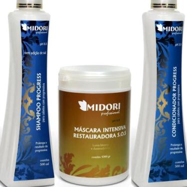 Imagem de Kit Progress Shampoo e Condicionador 500ml Máscara SOS 1k Midori Profi