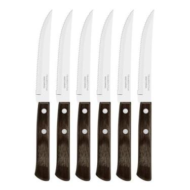 Imagem de Kit 6 Facas de Churrasco Tramontina Polywood Inox Cabo Castanho