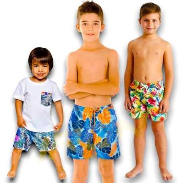 Imagem de Kit 3 Shorts Bermudas Praia Água Menino INFANTIL JUVENIL VERÃO 208 - I