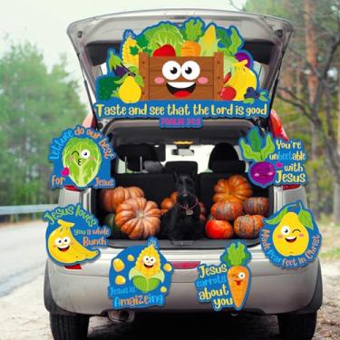 Imagem de AmazingSpark 7 peças de kit religioso de decoração de baú ou petisco de Halloween do mercado do fazendeiro, decorações de carro, legumes, frutas, recortes para uso ao ar livre, carro, arco, porta