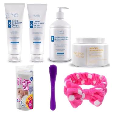 Imagem de Kit Profissional Limpeza Facial Aquaface – Emoliente, Sabonete, Esfoliante, Máscara Biovitamínica, Discos de Algodão e Espátula