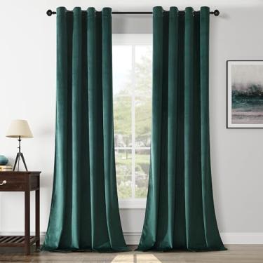 Imagem de Cortinas de veludo verde escuro 213 cm de comprimento com ilhós, cortinas blackout para quarto, cortinas de isolamento térmico com bloqueio de luz, conjunto de 2 painéis 96,5 cm x 213,4 cm