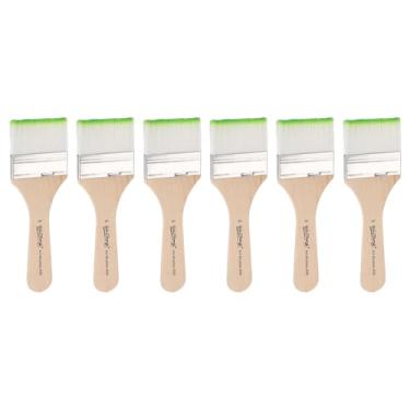Imagem de HARFINGTON 6 pincéis pequenos de tinta plana de 5 cm e lascas de nylon com cabo de madeira para pintura de arte faça você mesmo, móveis, gabinete, cercas, deck, parede, porta, verde, claro