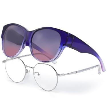 Imagem de LVIOE Óculos de sol Fit Over para mulheres e homens, lentes polarizadas com proteção UV400 LS5779, Lentes polarizadas A14 Gra Blue Purple Frame/Gra Purple, G