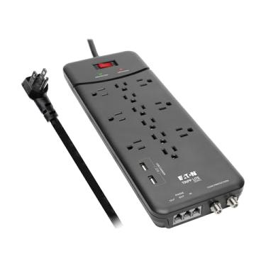 Imagem de Tripp Lite Protetor de surtos Power Strip, 12 tomadas + Tel/Modem/Coax+ USB, Preto