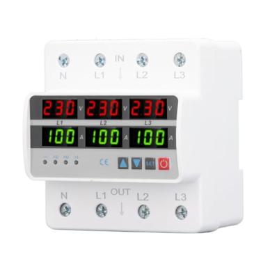 Imagem de Asixxsix Dispositivo de proteção de trilho DIN trifásico, protetor de tensão CA 220 V 380 V 100 A, protetor de reinicialização de relé inteligente para escritório doméstico
