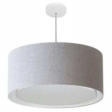 Imagem de Lustre Pendente Cilíndrico Duplo Md-4291 Cúpula Em Tecido 60x30cm Rustico Cinza - Bivolt