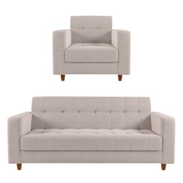 Imagem de Kit Sofá 03 Lugares e 01 Poltrona Arezzo Linho Grosso Bege