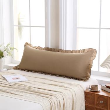 Imagem de Merryword Capa de travesseiro de corpo Taupe 50,8 x 137,2 cm de comprimento, fronhas com babados, chique, com babados, decoração de franja, fronha fofa
