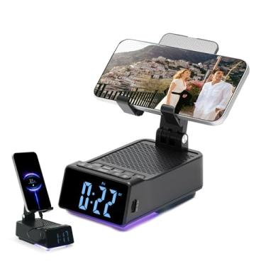 Imagem de VBESTLIFE Suporte para Telefone Com Alto-falante Bluetooth, Rotação de 180 ° Dobrável Desktop Phone Holder Despertador Com Luz Noturna, Bateria 2000mAh