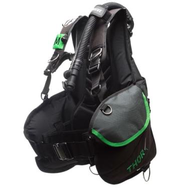Imagem de Fun Dive Thor BC, Colete para Mergulho Profissional, Preto com Verde, Tecido Denier 840/1000, Tamanhos 2XS-XL, com Power Inflador, Válvulas de Exaustão Dorsais, Bolsos Drenantes (Grande)