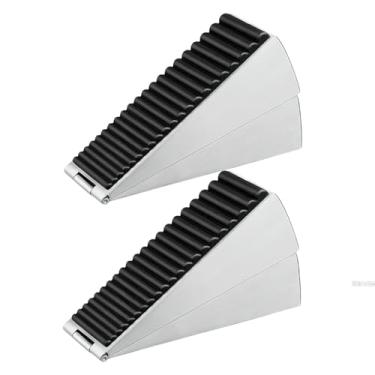 Imagem de Rolha de porta de aderência extra forte - Cunha de porta de metal alta resistente com ponta de borracha de mola para portas de madeira, segurança e escritório (2, prata)