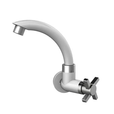 Imagem de Torneira Registro Para Cozinha De Parede Bica Baixa Móvel Modelo Módena Cor Branco/Cromado Com Bitola De 1/2" - 3/4" Durín