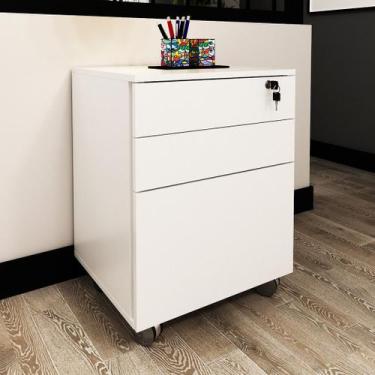 Imagem de Gaveteiro Escritório Arquivo com Chave e Rodinhas MDP Branco Tecnomobi