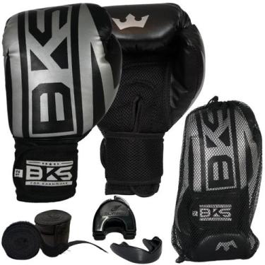 Imagem de Kit Boxe Muay Thai - Luva Bandagem Bucal - Bks, Prata, 14Oz
