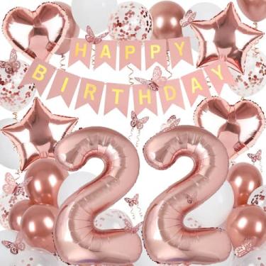 Imagem de Decorações de aniversário VBEOLLOV Rose Gold 22th para mulheres