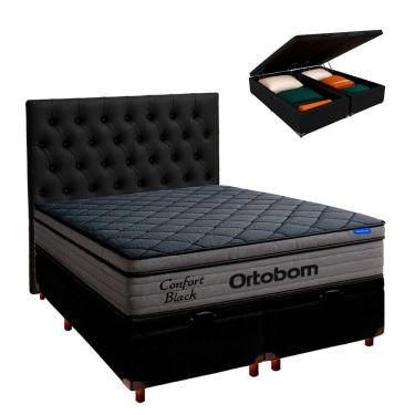Imagem de Baú Preto + Cabeceira + Colchão Queen Confort Black Ortobom