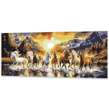 Imagem de Yomiie Kit grande de pintura por números para adultos - Pintura a óleo em tela acrílica faça você mesmo de cavalo, pintura gigante de animais fáceis por números para iniciantes, artesanato para
