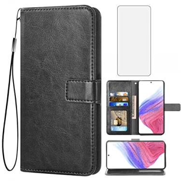 Imagem de Capa carteira compatível com OnePlus 10 Pro One Plus 10Pro 5G, protetor de tela de vidro temperado e suporte de cartão de couro para celular On 1Plus 1 + Plus10 1+ Pro Ten, mulheres e homens, preto