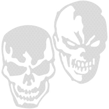 Imagem de GORGECRAFT 2 peças de adesivos refletivos de alta intensidade crânio à prova d'água adesivos de vinil grade adesivos de carro placa noturna para-choque capa de arranhão para janela de carro, laptop