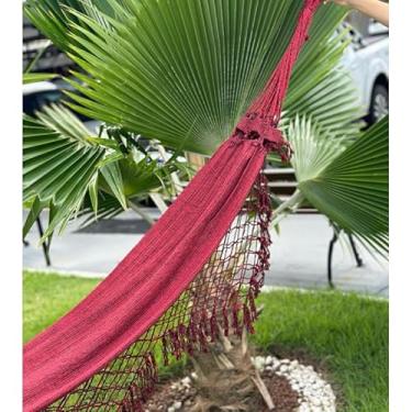 Imagem de Rede de Descanso 100% Algodão - Suporta até 180kg - Casal, Varanda e Jardim - 2,6x1,5m(Vermelha mesclada com preto)