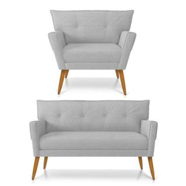 Imagem de Kit Namoradeira E Poltrona Anitta Linho Cinza A05 D'rossi - DROSSI